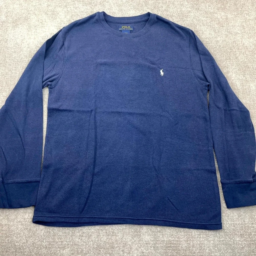 Polo Ralph Lauren T Shirt‎ Mens Large Navy Blue Waffle Knit Thermal Pony Logo